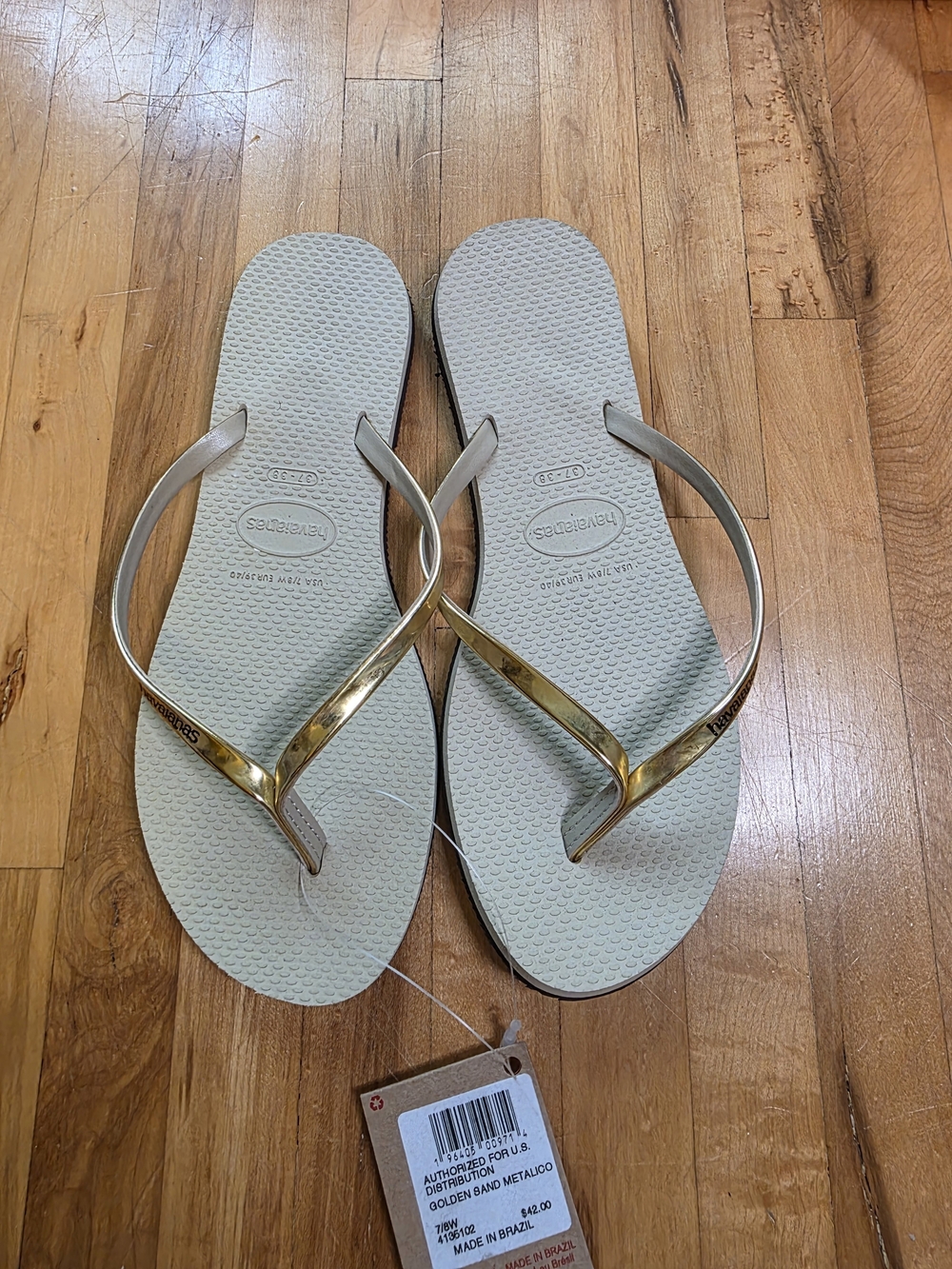 Havaianas Women's Slim Flip Flop - Gold Straps, White Footbed